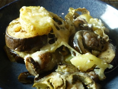 Festive bake with aubergines, mushrooms and cream