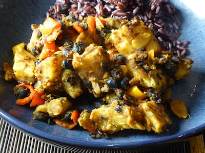 Parsnips, peppers and black beans with rice