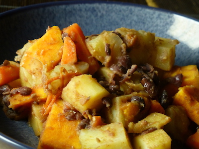 Simple winter hotpot with root vegetables and adzuki beans